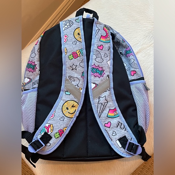 Emoji Jersey Doodle Backpack 16” X 12" Zip Compartments Smiley Face - Picture 2 of 7